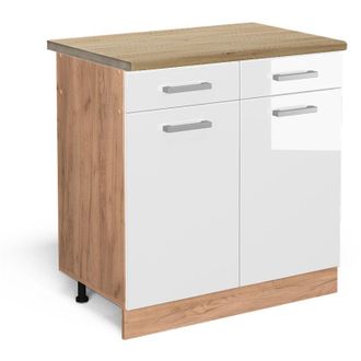 Vicco Mobiletto base per cucina R-Line, Bianco lucido, 80 cm, pl Rovere