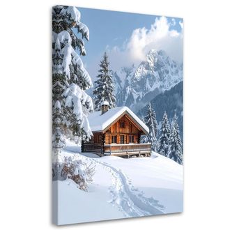 Feeby Cuadro En Lienzo, Paisaje Invierno Caba&ntilde;as De Monta&ntilde;a Bosque Monta&ntilde;as, 80x120