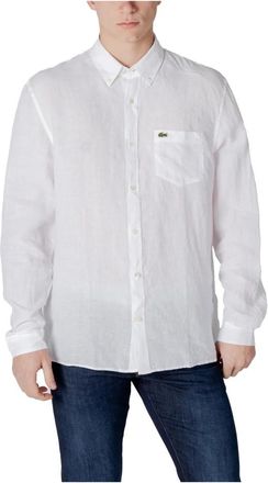 Lacoste Witte linnen overhemd met lange mouwen en zak - Heren - Casual Overhemden - Wit - L - Linnen - Overhemden