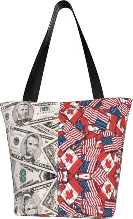 AOOEDM Tote Bag Canadian American Dollar Flag Pattern Shopping Bags Small Reusable Market Bag Beach Tote Bags Travel Totes
