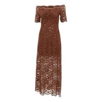 Paco Rabanne Midi Dresses, female, Brown, Size: S Long Dress in Lace