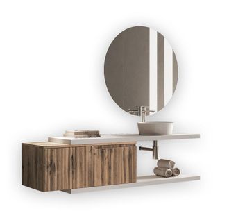 Aquadesign Mueble de ba&ntilde;o 5 piezas en mdf blanco/roble