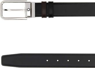 Montblanc Mens Black Leather Reversible Belt Blackbrown Cinture