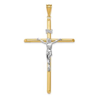 Diamond2Deal 14k Two-tone Gold Polished Jesus Crucifix Pendant
