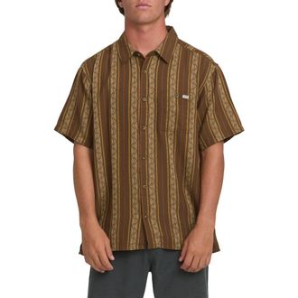 Billabong Sundays Stripe Jacquard Short Sleeve Cotton Button-Up Shirt in Vintage Khaki at Nordstrom, Size X-Large