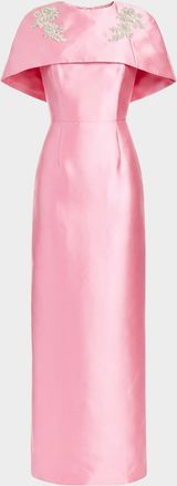 Mestiza New York Eve Embellished Capelet Silk Twill Gown