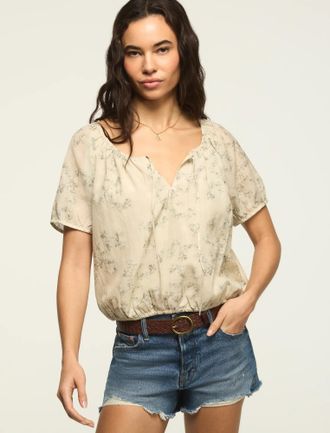 Lucky Brand Womens Short Sleeve Bubble Top