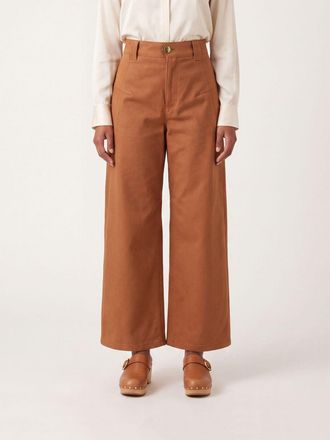 Chlo&eacute; Pantaloni a gamba larga in cotone a vita alta con tasche America