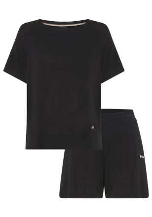 HUGO BOSS Shorty BOSS Element Short Set, Damen, Gr. XXL, schwarz 001, Obermaterial: 95% Viskose, 5% Elasthan, unifarben, normal normal, Rundhals, Homewear-Sets 
