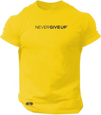 Generic Never Give Up T Shirt Gym Monster Clothing Bodybuilding Training Workout Exercise Boxing MMA Top - Black Print (UK, Alpha, XL, Regular, Regular, Yello