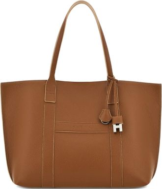 Hogan White Spacious Textured Leather Charm Tote