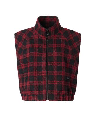 Pinko High-Collar Tweed Gilet with Gathered Hem