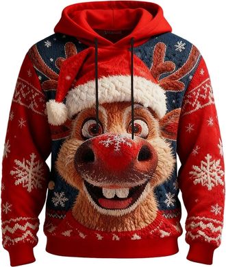 Generic Christmas Hoodies Men Xmas Regular Fit Jumpers Sweatshirt, Festive Holiday Cozy Fleece Hooded Pullover Long Sleeve Top For Seasonal Celebrations And C