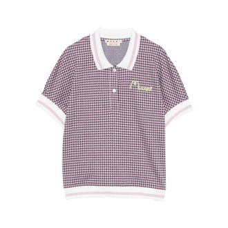 Marni Polo Shirts, female, Multicolor, Size: 2XS Check Embroidery Polo Top