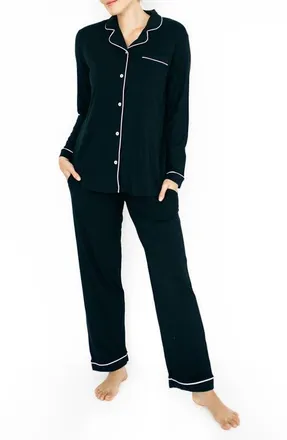 Kindred Bravely Clea Long Sleeve Pajama Set in Black at Nordstrom, Size X-Large