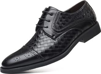 Generic Shoes Dress Oxford for Men Lace Up Brogue Embossed Checkered Round Toe Microfiber Rubber Sole Block Heel Non Slip Prom(Black,10.5 UK)