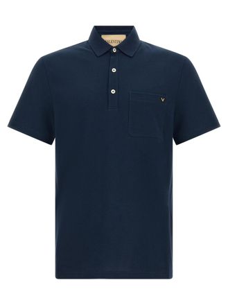 Valentino Garavani Dark Blue Solid Shirt Collar Polo
