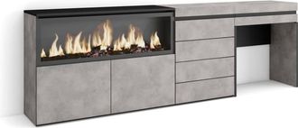 Skraut Home Tocador efecto madera cemento 234x35x75cm chimenea efecto fuego