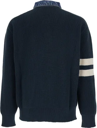 Dsquared2 Mens Sweater With Denim Collar, Blue Cotton Tops Top