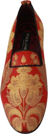Dolce & Gabbana Red Gold Brocade Slippers Loafers Mens Shoes