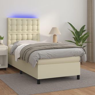 vidaXL Cama Box Spring Y Colch&oacute;n Led Cuero Sint&eacute;tico Crema 80x200 Cm Vidaxl