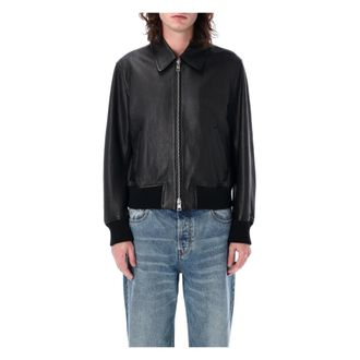 Ami Leather Jackets, male, Black, Size: L Classic Leather Biker Jacket