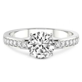 Pompeii3 1/5Ct Lab Grown Diamond & 7mm Moissanite Round Engagement Ring in 10k Gold