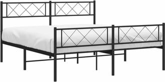 vidaXL Metal Bed Frame without Mattress with Footboard Black 140x190cm Vidaxl