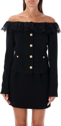 Alessandra Rich Black Off-the-shoulder tweed Blazer