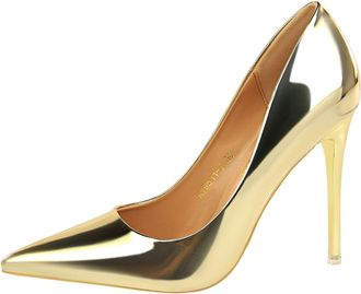 Generic Womens Pointed Toe Stiletto Heels with Metallic Gloss Slip-on for Elegant Party or Night Out,Gold,6.5 UK