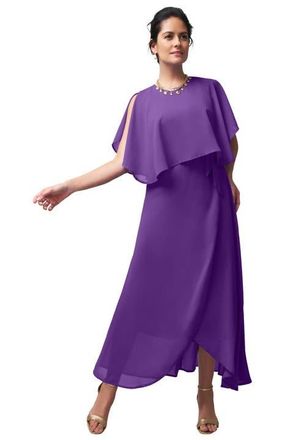 Jessica London Georgette Maxi Cape Sleeve Dress in Purple Orchid at Nordstrom, Size 14