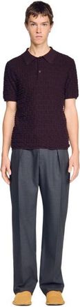 Sandro Terry knit polo shirt in Chocolate at Nordstrom, Size Xx-Large