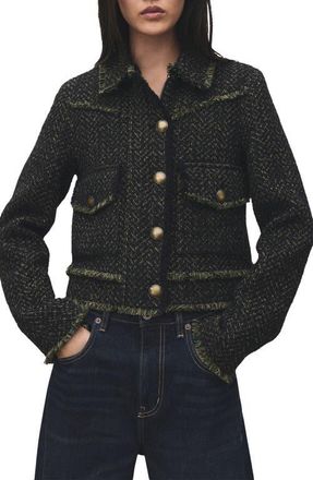 Mango Zip Front Tweed Jacket in Green at Nordstrom, Size Xx-Small