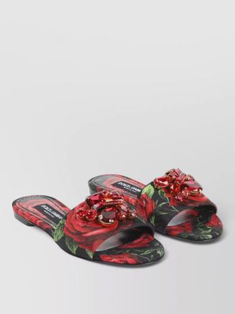 Dolce & Gabbana silk crystal-embellished floral-print slides