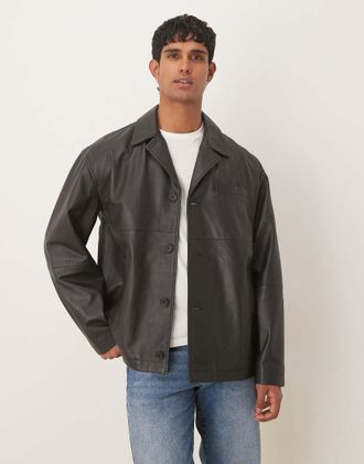 Asos Giacca Harrington in pelle nera-Nero