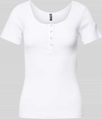 Pieces Slim Fit T-Shirt aus Baumwoll-Mix mit kurzer Druckknopfleiste Modell KITTE in Weiss, Größe XS