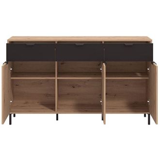 Dmora Credenza Robbio, Madia 3 Cassetti, 3 Ripiani, Apertura Battente e Scorrevole, 157x40x92.5h cm Marrone Rovere Nodi