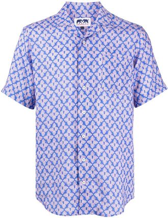 Love Brand & Co. graphic-print linen shirt - men - Linen/Flax - S - Blue