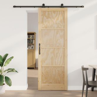 Berkfield Home Sliding Door with Hardware Set 83x232 cm Solid Wood Pine in Beige