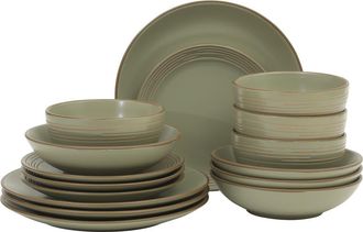 Gibson Home Chiswick House Stoneware Dinnerware Set with Embossed Rim in Green at Nordstrom