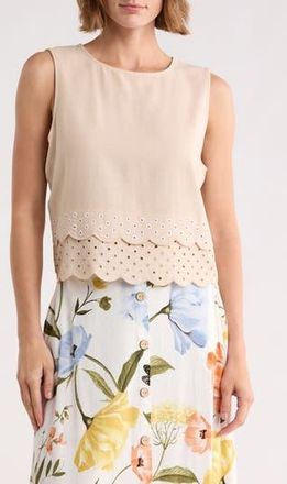Ellen Tracy Eyelet Scallop Shell in Linen at Nordstrom Rack, Size X-Small