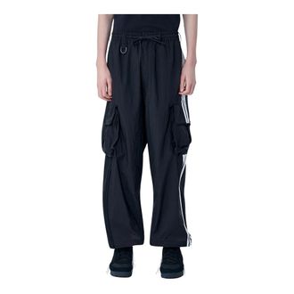 Yohji Yamamoto Training Trousers, male, Black, Size: XS Nylon Wired 3 Stripes Cargo Pants