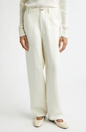 Wales Bonner Hymn High Waist Linen Blend Wide Leg Pants in Ivory at Nordstrom, Size X-Small