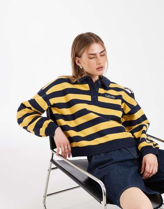 Levi's maglione polo rugby vintage a righe giallo e blu