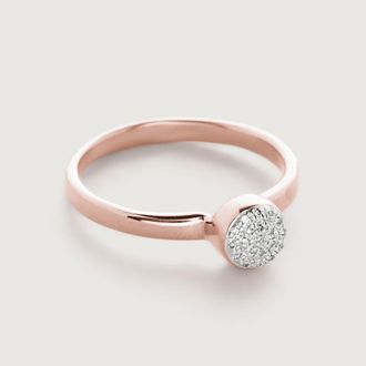 Monica Vinader Rose Gold Fiji Mini Button Stacking Ring Diamond