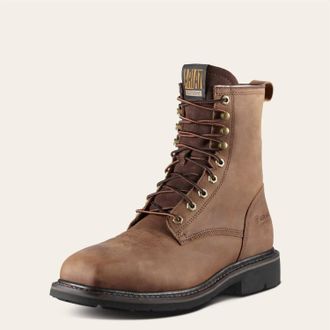 Ariat Mens Cascade 8 Wide Square Toe Steel Toe Work Boots In Brown