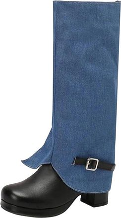 Generic Womens Knee High Platform Boots Round Toe High Square Heel Slip On Design With Decorative Buckle For Parties