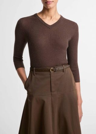 Vince High V-Neck Top In Brown