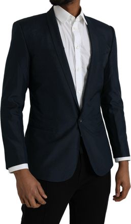 Dolce & Gabbana Mens Blue Gold Notch Single Breasted Coat Blazer Clothing