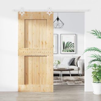 Berkfield Home Sliding Door with Hardware Set 90x210 cm Solid Wood Pine in Brown